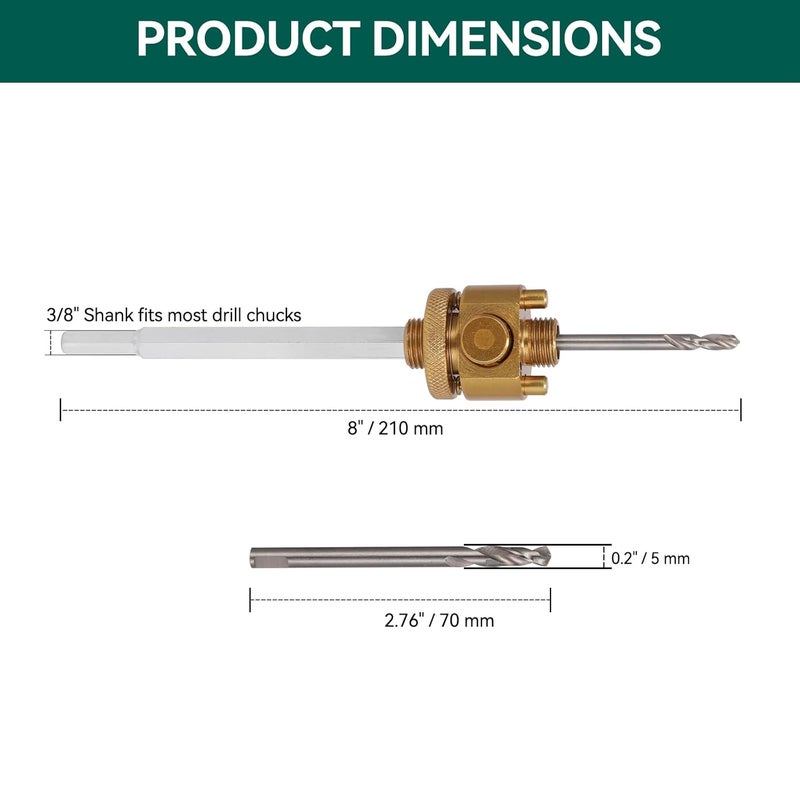 Nexigins Heavy Duty Hole Saw Arbor with 3/8" Shank, Quick Ejector System, Includes 2 Pilot Drill Bits and Hex Wrench, Universal Compatibility for Hole Saw Systems - Image 2
